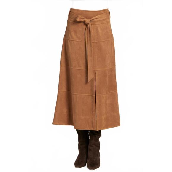 APNY Dresses & Skirts - NEW APNY faux suede paneled a-line midi skirt in carmel